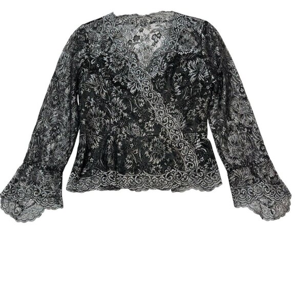 Vintage Vie By Victoria Top Womens 6 Black Silver Metallic Babydoll Whimsigoth - Picture 2 of 8